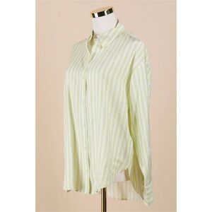Sz S Express Striped Textured Slub Boyfriend Portofino Shirt Neutral Stripe 35